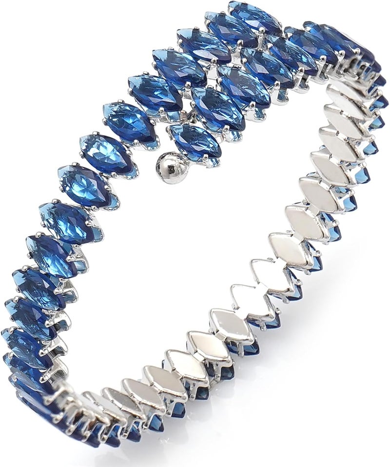 Wovanoo Rhinestone Cuff Bracelet Cubic Zirconia Tennis Bracelets Open Adjustable Elastic Bangle for Women - Image 1